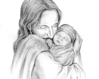 Print Glimpse of Heaven- Jesus Christ Holding a Newborn Baby