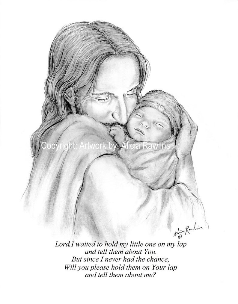 Print Glimpse of Heaven Jesus Christ Holding a Newborn Baby "Lord I waited to.."