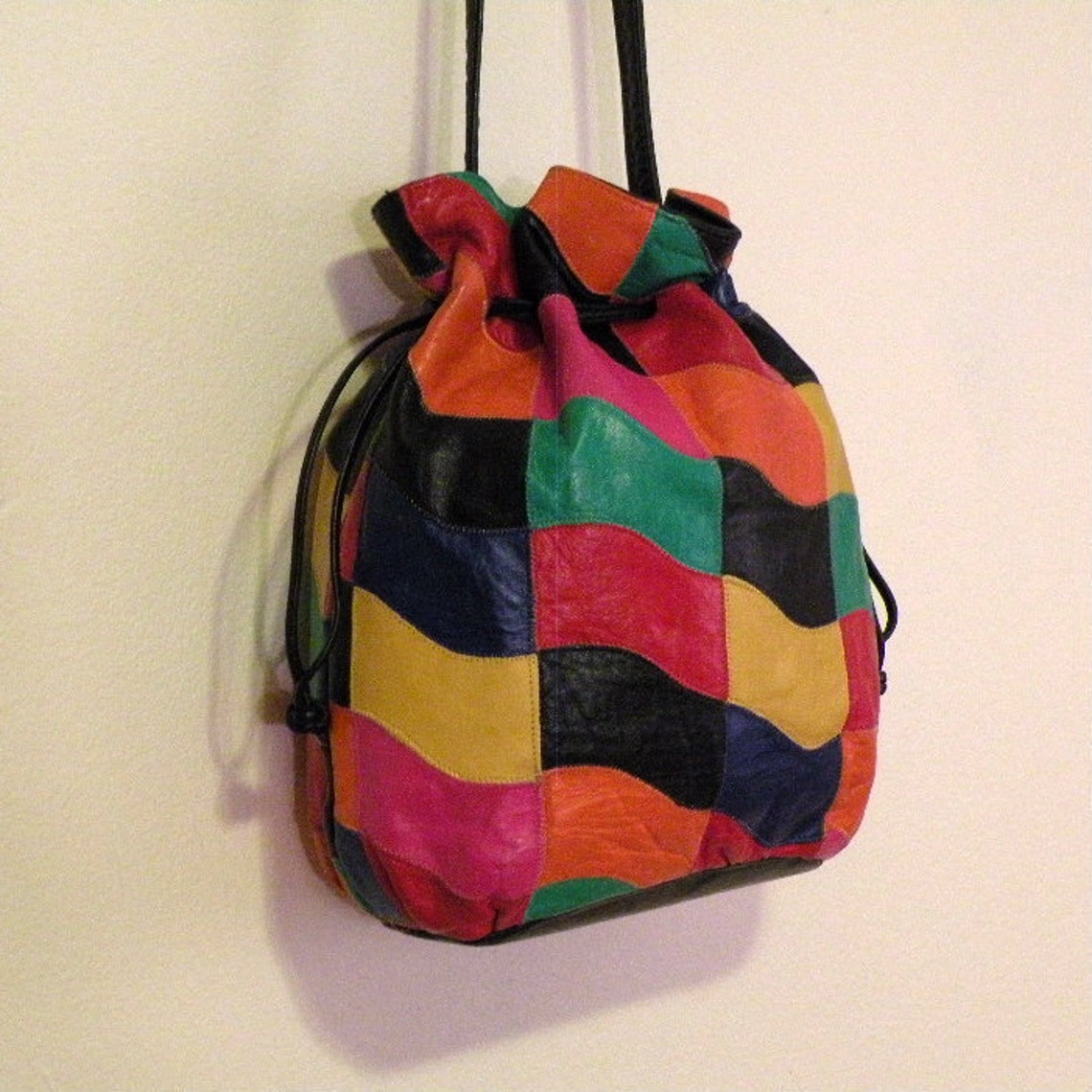 Patchwork Drawstring Purse Handbag Bag 80s Vintage | Etsy