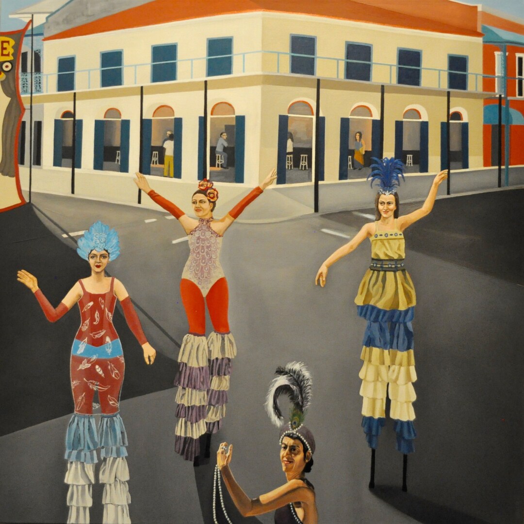 Greeter Drawing SIDESHOW ALLURE, Dancing Stilts Artists, Stilt Entertainment Performers ...