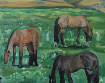 GRAZING HORSES, Horse Country, Western Art, Original Oil Painting