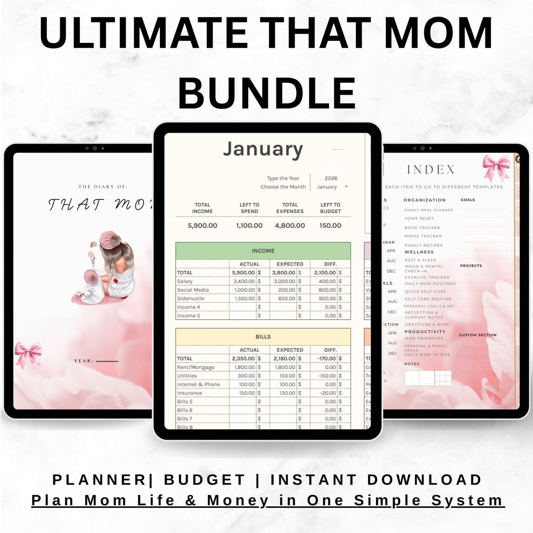 That Mom Planner Bundle 2026 | Digital Organizer & Budget Spreadsheet ...