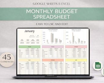 Maandelijkse budgetplanner | Budgetsjabloon voor Google Spreadsheets en Excel | Persoonlijke financiële tracker| Budgettracker
