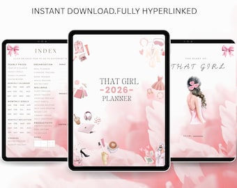 2026 Digital Planner, Daily Weekly Monthly, Hyperlinked, iPad, GoodNotes, Wellness, That Girl Skincare, Selfcare