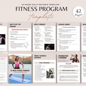 Workout Planner Template, Fitness Program with Exercise Tracker and Progress Log