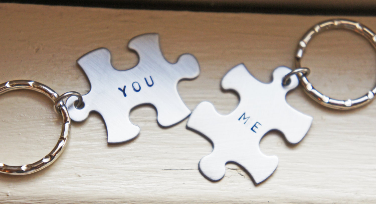 Personalized Puzzle Piece Keychain Custom Couple Best Friends Etsy