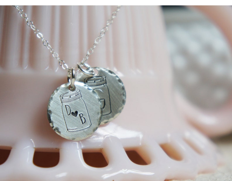 Initial Necklace Mason Jar Heart Country Summer Jewelry Letter Etsy