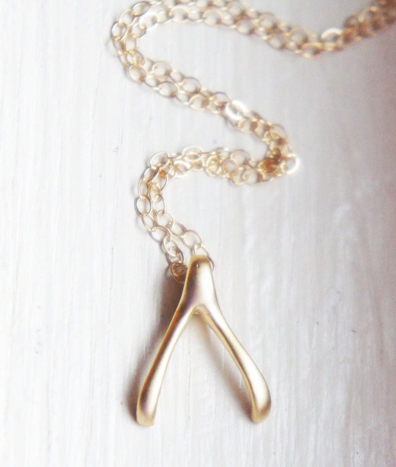 Gold Wishbone Necklace Tiny Good Luck Lucky Charm 14k GF Chain Etsy