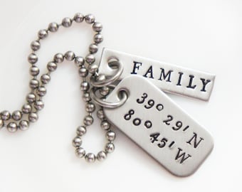 Coordinates Necklace for Men Geocache Latitude Longitude Going Away Boyfriend Family Jewelry for Him Valentines Day Gift