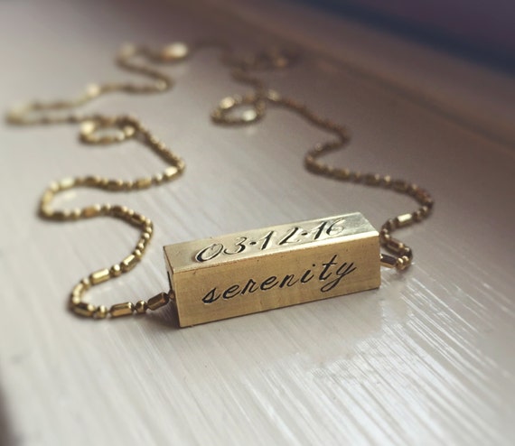 Gold Bar Necklace Brass 4-sided Bar 