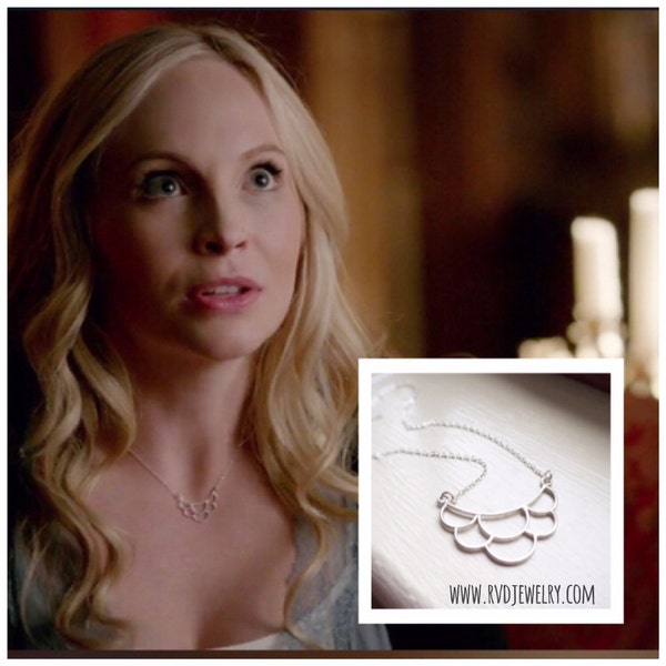 The Vampire Diaries Caroline Silver Scalloped Mini Bib Necklace Sterling Season 10