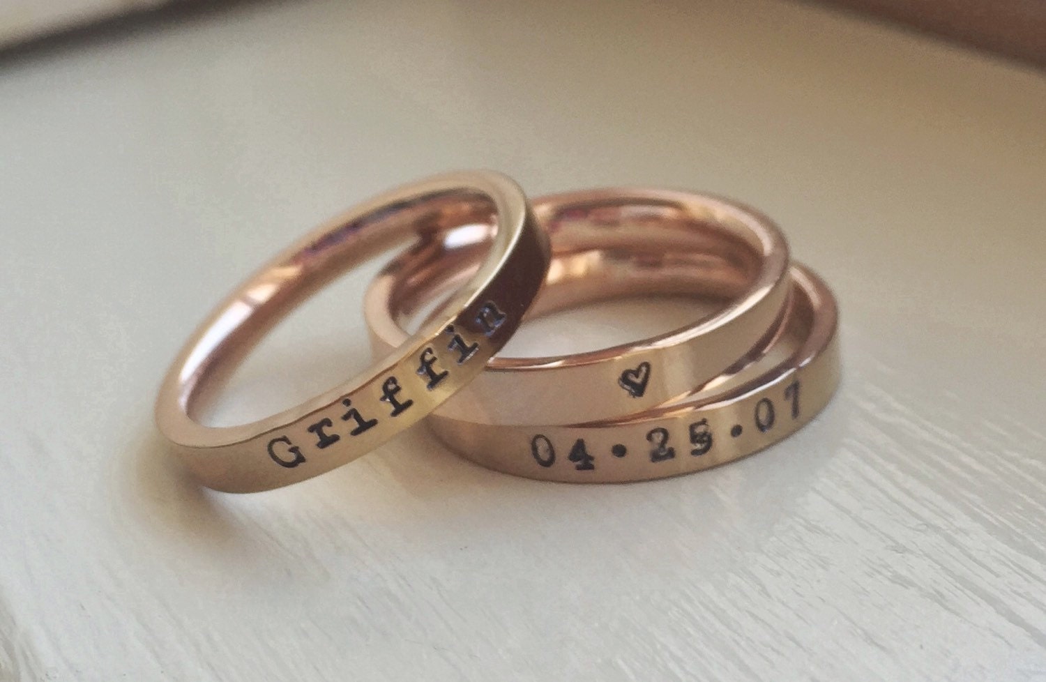 Rose Gold Stacking Rings Personalized Name Ring Band Stacker Custom M…