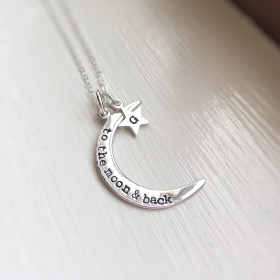 Sterling crescent moon charm necklace moonstone I love you to the moon /& back necklace friendship necklace minimalist necklace