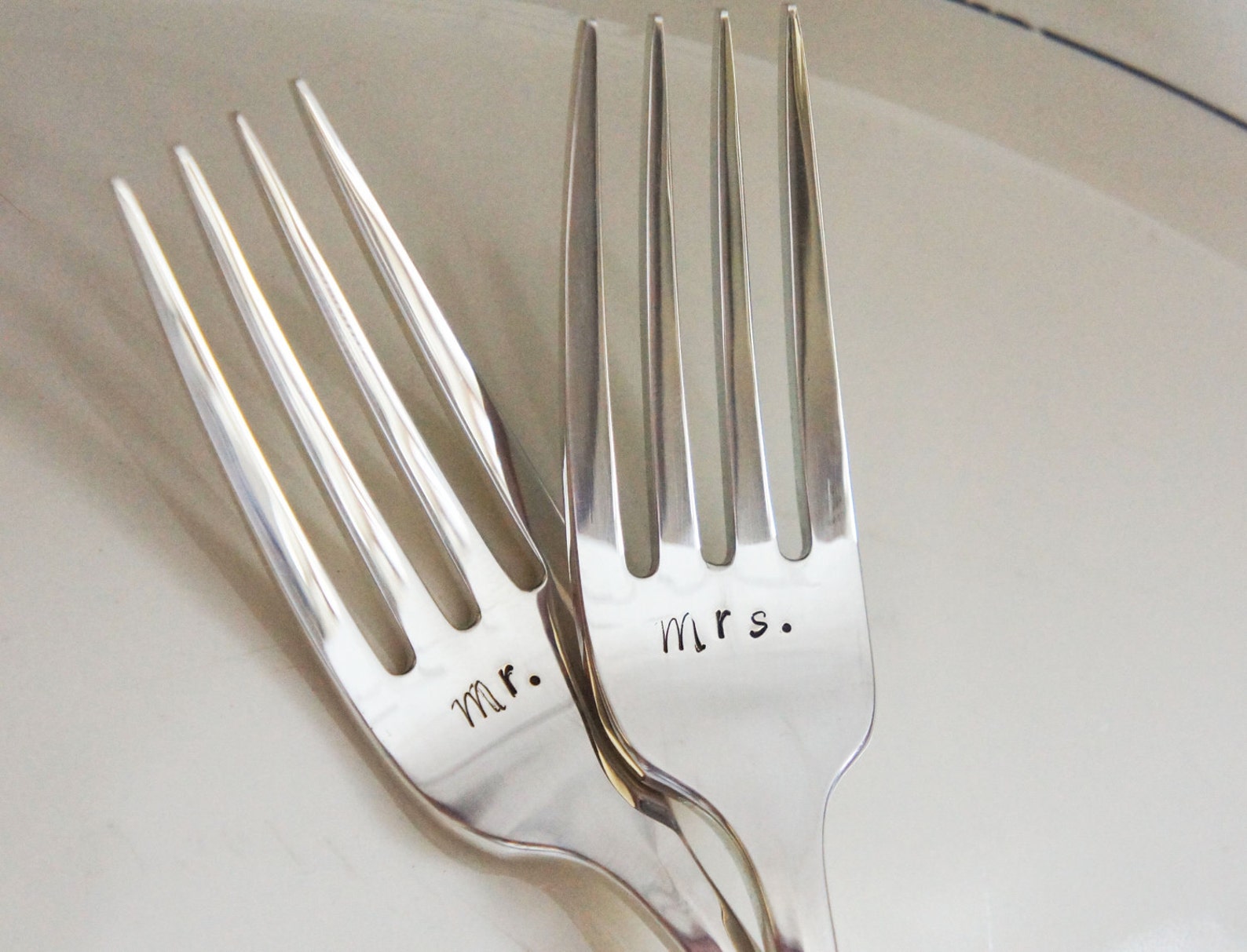 Keepsake Wedding Cake Forks Set Mr. and Mrs. Hand Stamped Etsy