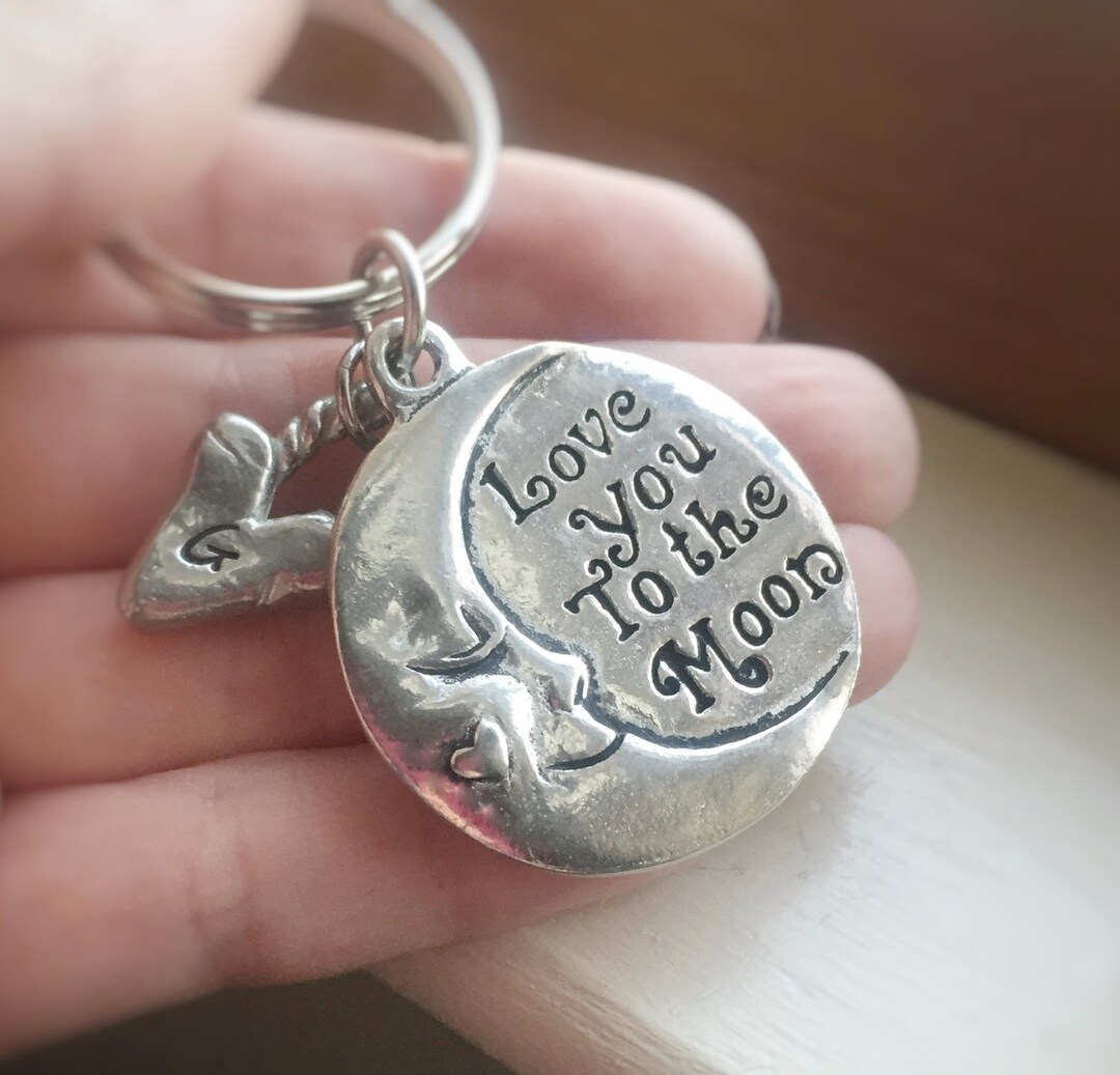 I Love You to the Moon and Back Keychain Initial Personalized - Etsy
