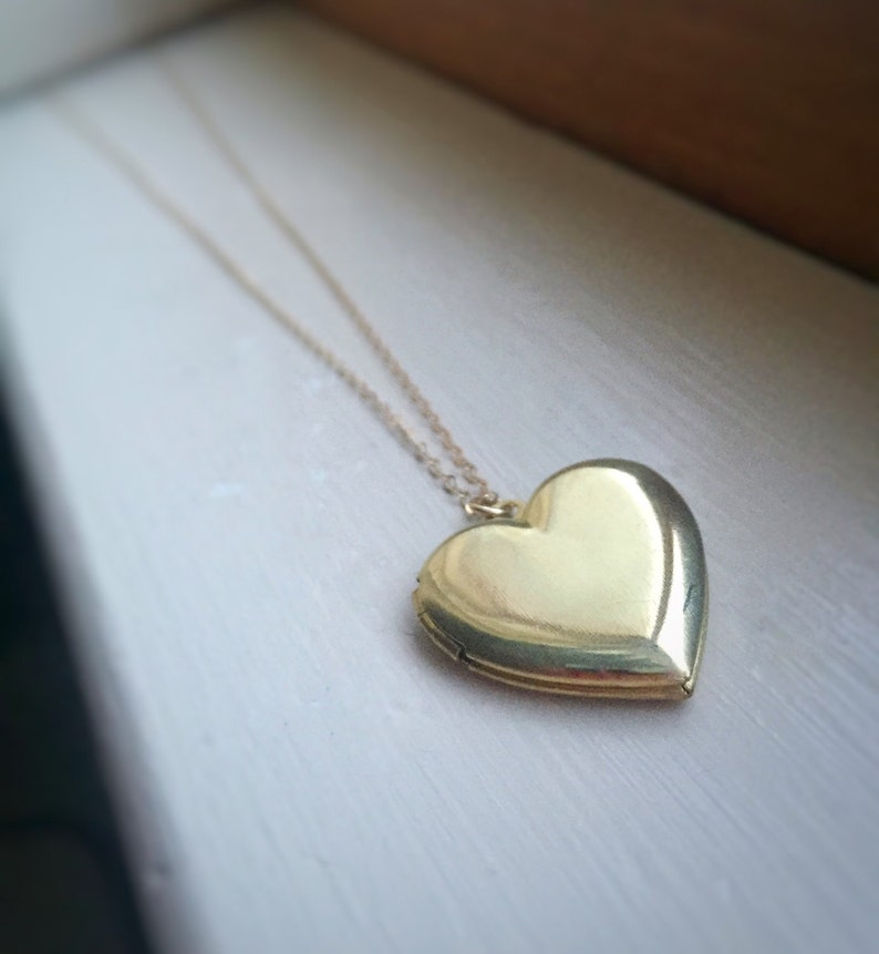 Gold Locket Heart Brass Pendant Antiqued Vintage 14k Gold Filled Chain Simple Boho Gift for Her