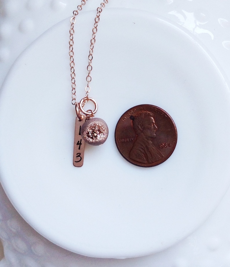 Rose Gold Initial Bar Necklace Druzy Agate Monogram Name