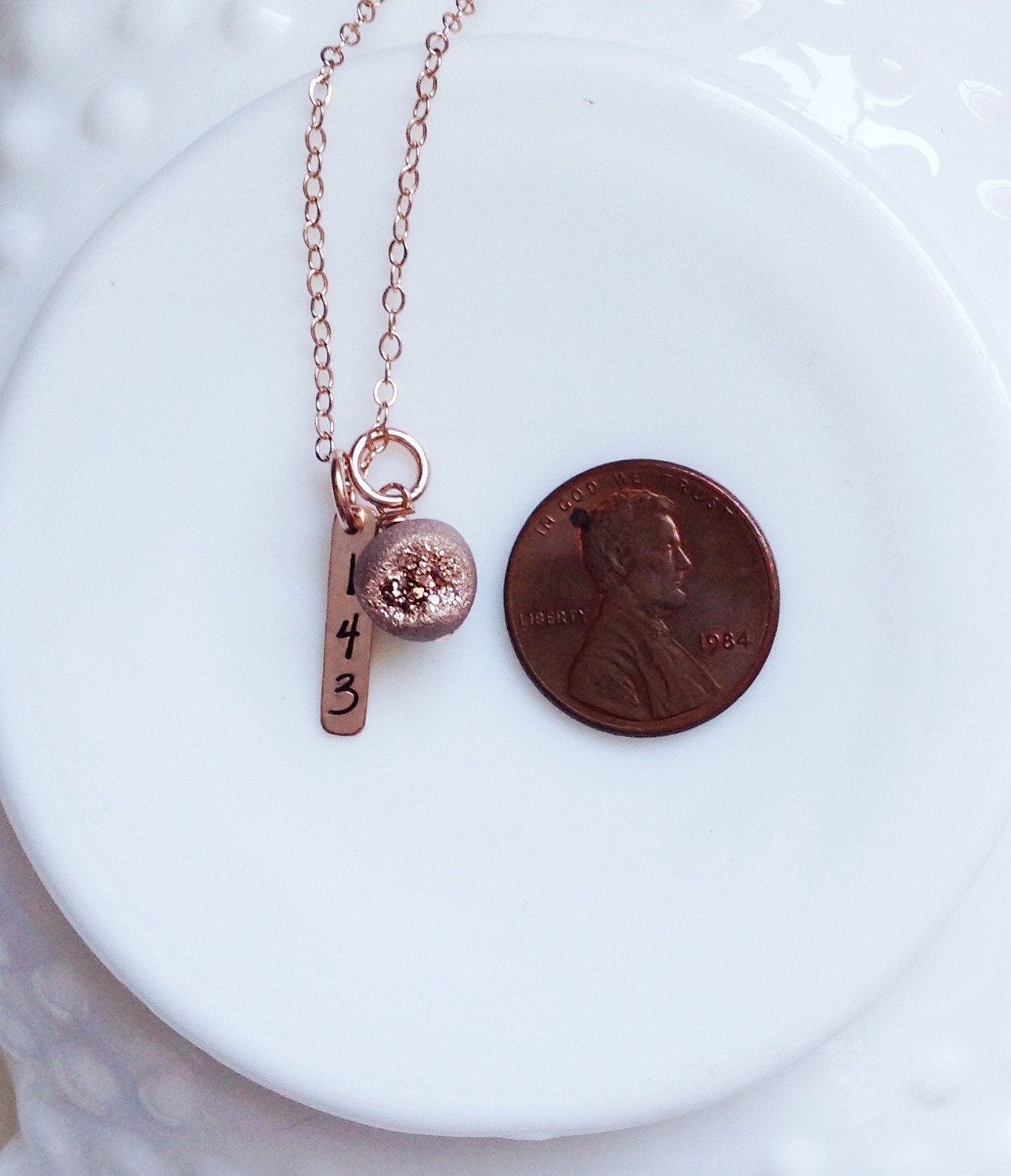 Rose Gold Initial Bar Necklace Druzy Agate Monogram Name Gift Etsy
