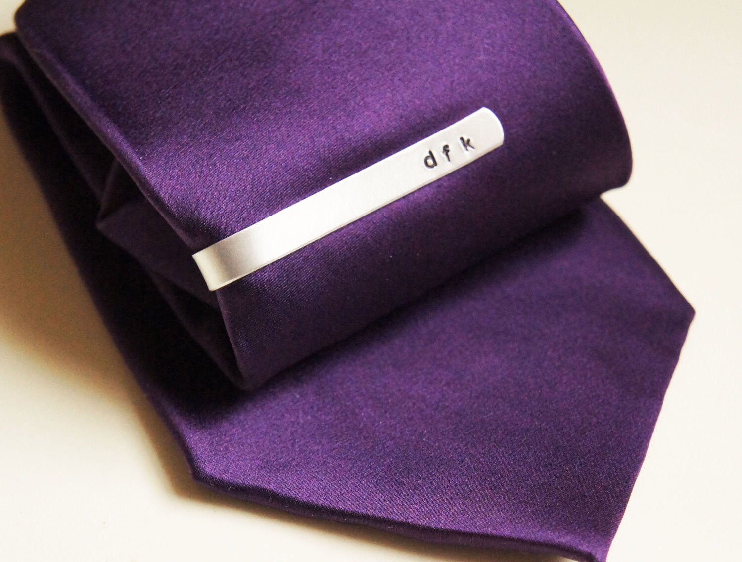 Personalized Tie Clip Silver - Aluminum Hand Stamped Tie Bar Custom M…