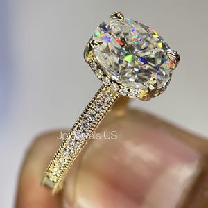 Anillo de compromiso de moissanita ovalada de 3 quilates, anillo solitario de moissanita vintage, anillo de oro macizo de 14k, anillo de aniversario, anillo de novia, anillo para uso diario.