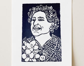Retrato de regalo para el Día de la Madre: lámina artística personalizada en linóleo / Retrato familiar personalizado para mamá y abuela / Regalo único hecho a mano para ella.