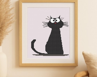 Minimalist Black Cat Cross Stitch Pattern