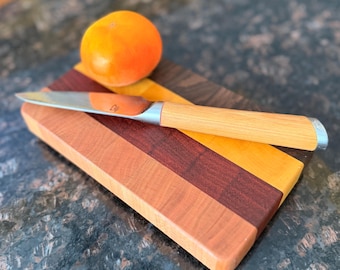 End Grain Cheese or Bar Board • Cherry, Padouk, Yellowheart & Walnut