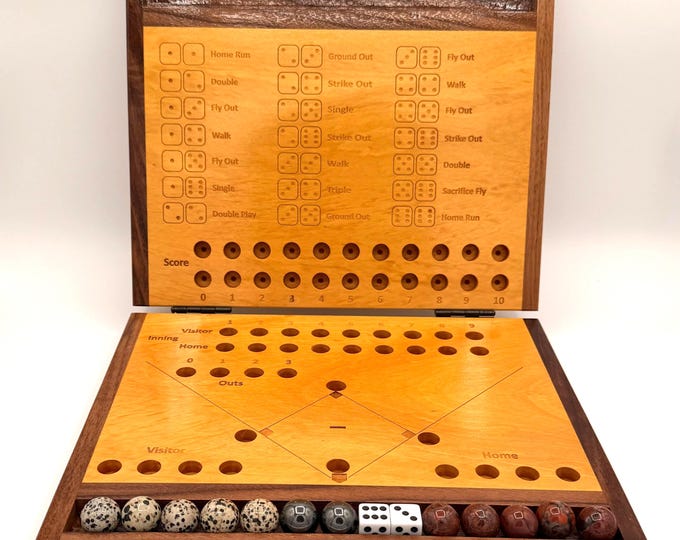 Handcrafted Wooden Baseball Dice Game – Walnut & Yellowheart Heirloom Board for Baseball Fans