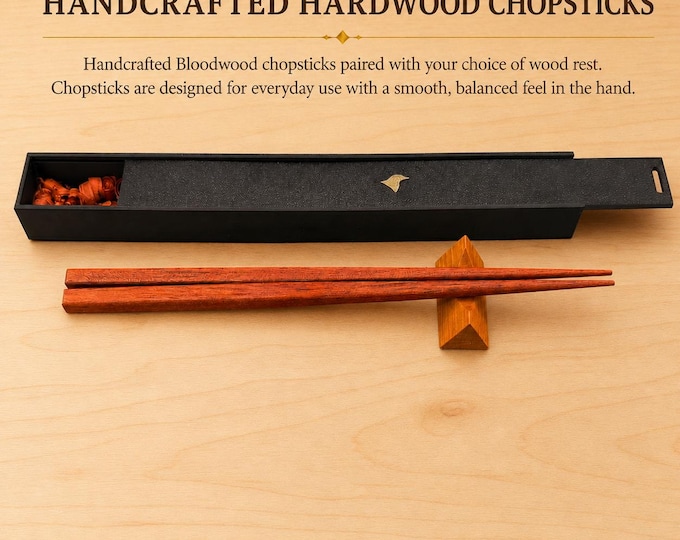 Bloodwood Handcrafted Japanese Style Chopsticks with Wooden Rest and Gift Box