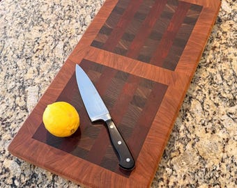 Handcrafted End Grain Cutting Board – Walnut, Padouk & Cherry | Large Heirloom Kitchen Board Gift