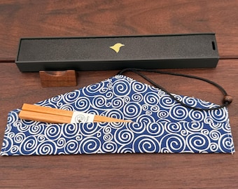 Handcrafted Cherry Chopsticks Set with Wooden Rest – Personalization and Fabric Travel Case Included