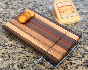 Handcrafted Hardwood Cheese Slicer Board – Walnut Maple Cherry with Padauk Accent