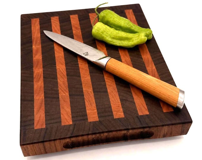 Handcrafted End Grain Cutting Board – Walnut & Cherry – Hardwood Board with Rubber Feet