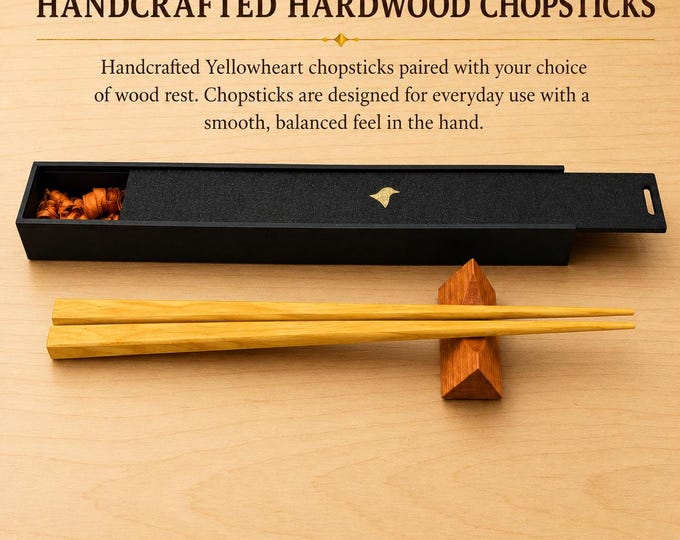 Yellowheart Handcrafted Japanese Style Chopsticks with Wooden Rest and Gift Box