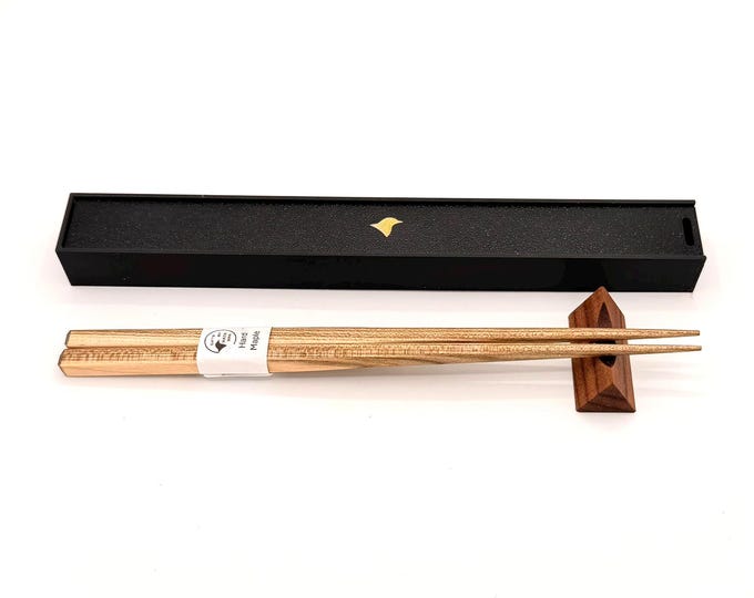 Handcrafted Hard Maple Chopsticks with Padauk Rest – Personalization and Gift Box Included