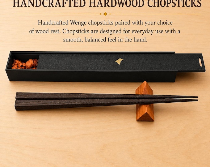 Wenge Handcrafted Japanese Style Chopsticks with Wooden Rest and Gift Box