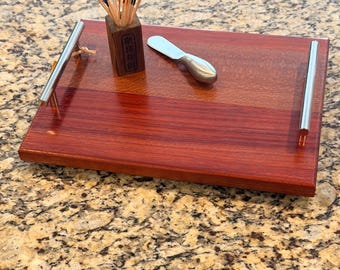 Leopardwood & Padauk Charcuterie Board with Metal Handles
