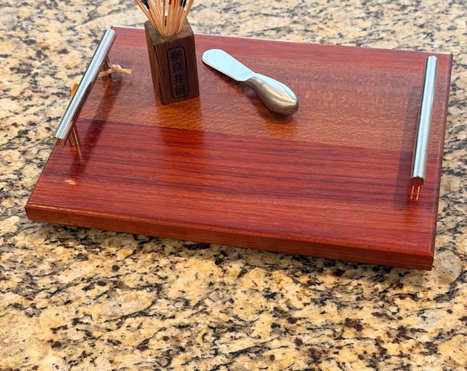 Leopardwood & Padauk Charcuterie Board with Metal Handles