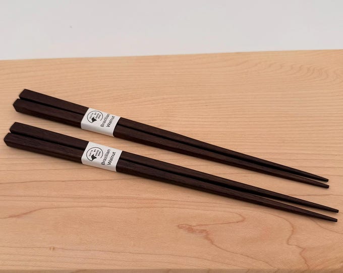 Brazilian Walnut Chopsticks Set with Cherry Rest – Handmade Wooden Chopsticks - Gift Box Included