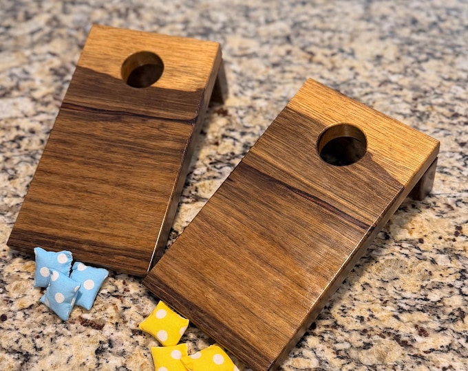 Handcrafted Black Limba Tabletop Cornhole Game – Solid Hardwood Mini Game, Unique Desk Gift