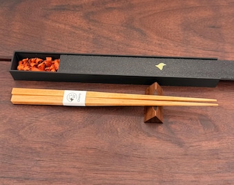Handmade Cherry Chopsticks with Wooden Rest - Gift Box Included