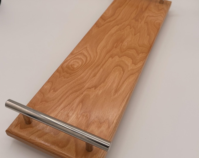Handcrafted Hickory Charcuterie Board – Solid Wood Serving Board with Handles and Feet