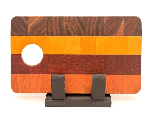 Handcrafted End Grain Cutting Board – Cherry, Walnut, Padauk, Yellowheart – Reversible Hardwood Board