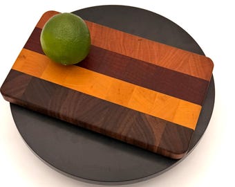 Handcrafted End Grain Cutting Board – Cherry, Walnut, Padauk, Yellowheart – Reversible Hardwood Board