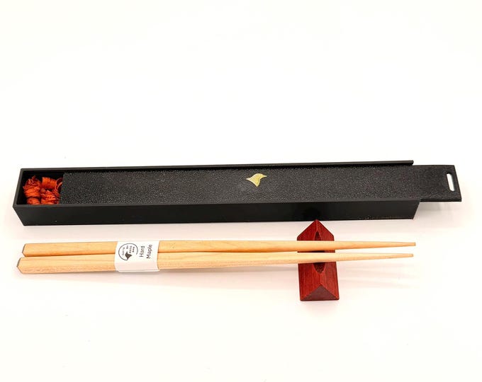 Handcrafted Hard Maple Chopsticks with Padauk Rest – Personalization and Gift Box Included