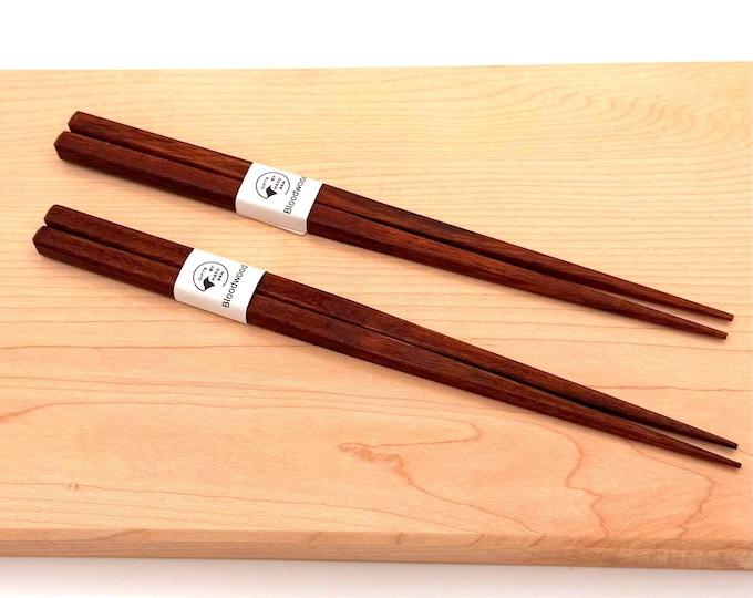 Bloodwood Chopsticks Set with Walnut Rest – Handmade Wooden Chopsticks - Gift Box Included