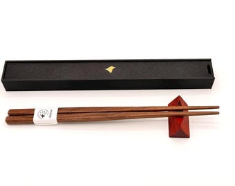 Handcrafted Walnut Chopsticks with Padauk Rest – Personalization and Gift Box Included