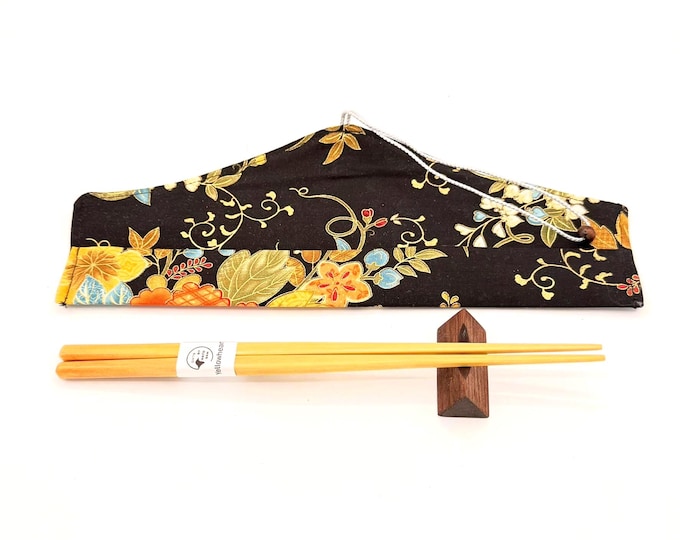 Handcrafted Yellowheart Chopsticks with Walnut Rest – Personalization and Fabric Travel Case Included