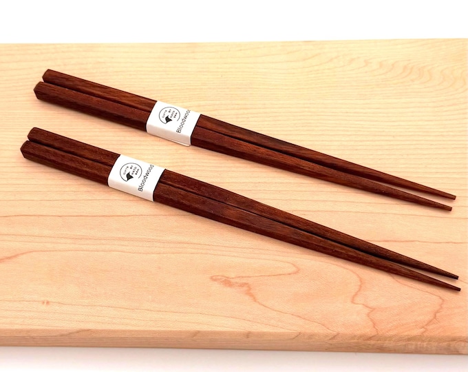 Bloodwood Chopsticks Set with Walnut Rest – Personalized Engraved Chopsticks - Gift Box Included