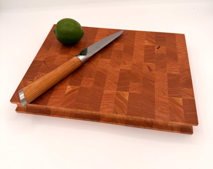 Handcrafted Cherry End Grain Cutting Board – Reversible Hardwood Board with Hand Holds
